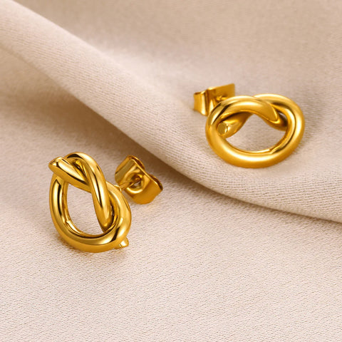 Minimalist Knot Earrings Female Punk Stainless Steel Golden Color Ear Studs Cross Irregular Earrings Waterproof Jewelry Gifts