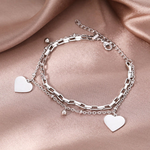 Stainless Steel Bracelets Personality Design Bell Hearts Pendant Beads Layer Chain Kpop Fashion Bracelet For Women Jewelry Gifts