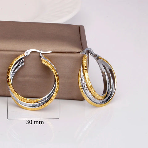 Hgflyxu Stainless Steel Earrings for Women Gold with Silver Color Luxury Hoops Multilayer Ear Jewelry Lady Gift  New