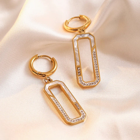 NEWBUY Wholesale Expoxy Rectangle Dangle Earrings For Women Trendy Gold Color Non-Fading Stainless Steel Party Jewelry