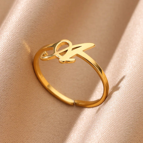 Initial Letter Rings For Women Gold Color Stainless Steel  A-Z Letter Adjustable Ring Aesthetic Wedding Fashion Jewelry Gift BFF