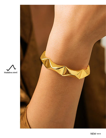 Geometric Rivet Shape Stainless Steel Bracelet For Women 18k Gold Plated Waterproof No Tarnish Women's Punk Style Open Bracelets