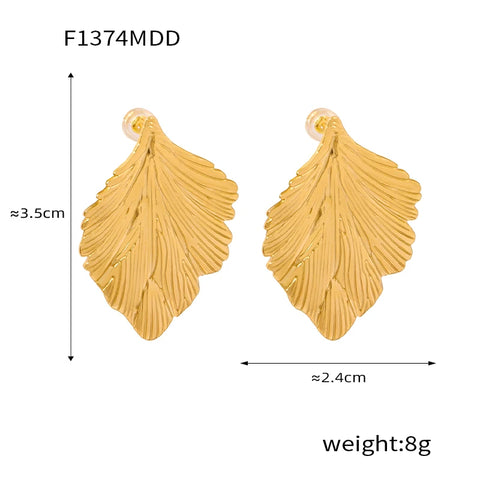 Long Leaves Statement Stud Earrings Waterproof Stainless Steel Plant Gold Color Metal Big Fashion Jewelry for Women