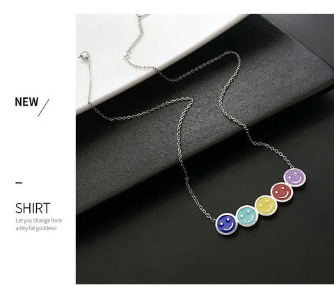 CARLIDANA Stainless Steel Colorful Smile Face Necklace for Women Fashion Smile Face Charm Necklace Choker Party Gift Jewelry