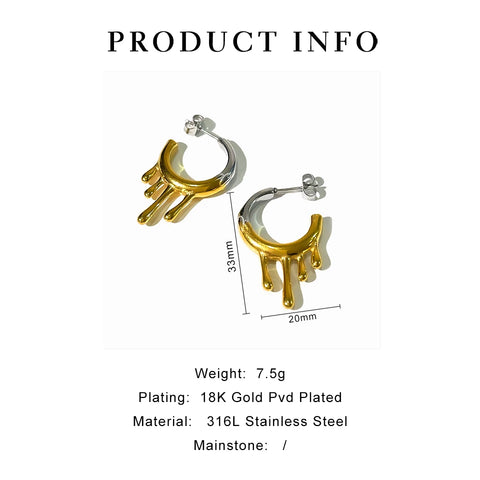 Peri'sbox Statement Gold Silver Double Color Irregular Hoop Earrings for Women Stainless Steel Waterproof Fashion Party Jewelry