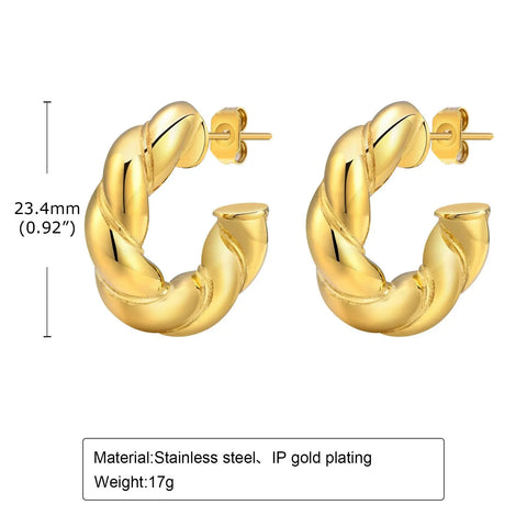 Twist Rope Open Hoop Earrings for Women,chunky Stainless Steel Simple Hypoallergenic Post Hoops