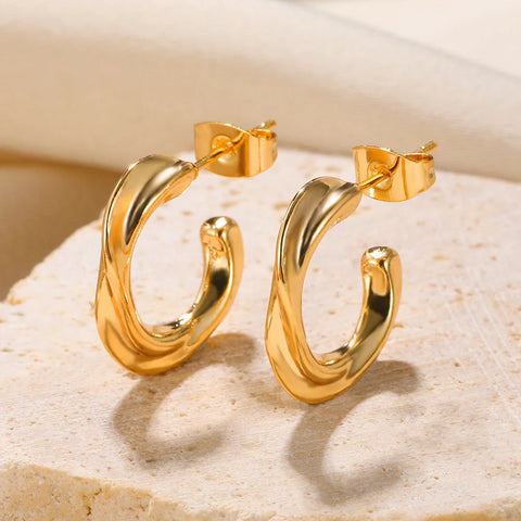 Stainless Steel Chic Heart Geometry Huggie Hoop Earrings Charm Gold Color Tarnish  Trendy Fashion Jewelry For Women Bijoux