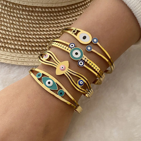 Pedina Retro Stainless steel Drip Oil Eye Bracelet For Women Girl New Non-fading Bangles Jewelry Gift Party