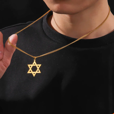 Unift Israel Star of David Necklace Vintage Ethnic Magen David Jewish Star Amulet Jewelry Stainless Steel Necklace for Women Men