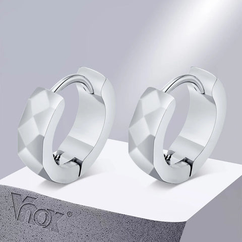 Vnox Geometric Hoop Earrings for Men Women, Simple Waterproof Stainless Steel Huggie Earring,Black Silver Gold Color Options