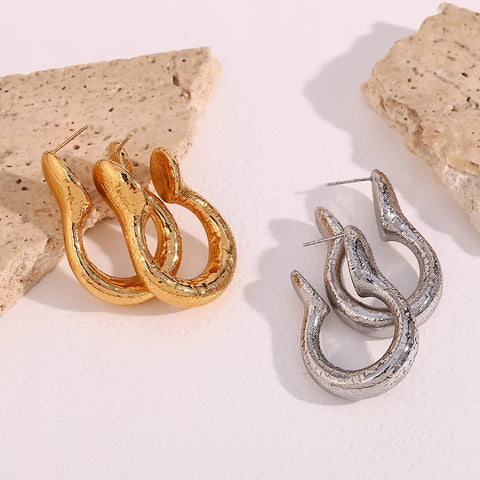 Trendy Gold Plated Silver Color Exaggerated Light Weight Hollow Oversize Special-Shaped Big Stainless Steel Earrings For Female