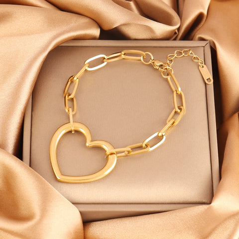 Trendy Stainless Steel Hollow Heart Pendant Bracelets Classic Chain Bracelet For Women Jewelry Accessories