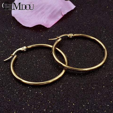 CHIMDOU Gold color Stainless Steel Earrings 2024 Women Small or Big Hoop Earrings Party Rock Gift, Two colors wholesale