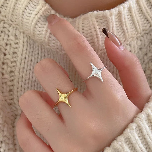 BF CLUB 925 Sterling Rings for Women Simple Geometric Handmade Irregular Retro Ring Gold Star Fashion Allergy For Birthday Gift