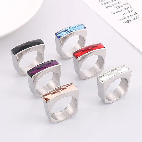 Elegant Stainless Steel Rings for Women Girl Gold Silver Color Muticolor Crystal Glass Stone Finger Rings Luxury Jewelry Mujer