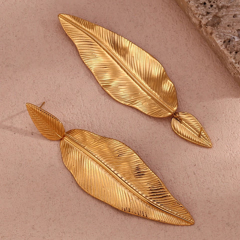 MamacitaSlay Elegant Beach Leaves Drop 316L Stainless Steel Earrings For Women 2024 Trending Luxury Quality Jewelry Wholesale