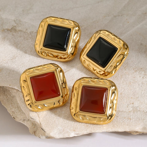 Uworld Delicate Agate Stainless Steel Square Stud Earrings Geometric Prevent Allergy Trendy Fashion Daily Jewelry Gift