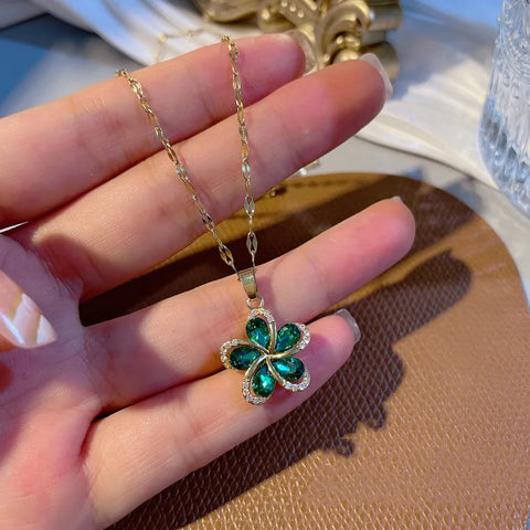 OIMG Stainless Steel Multiple Styles New Design Heart Flower Zircon Pendant Necklace for Women Girls Elegant Luxury Jewelry