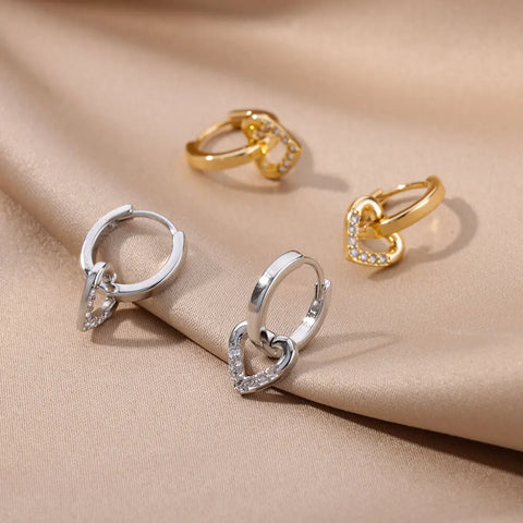 Hollow Zircon Heart Earrings For Women Stainless Steel Gold Plated Heart Shaped Earring Luxury Wedding Couple Jewelry Gift 2023