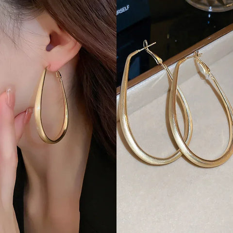 Fashion Geometric Round Big Stainless Steel Hoop Earrings for Women Jewelry Gift Exaggeration Oval Korean Earrings Accessories