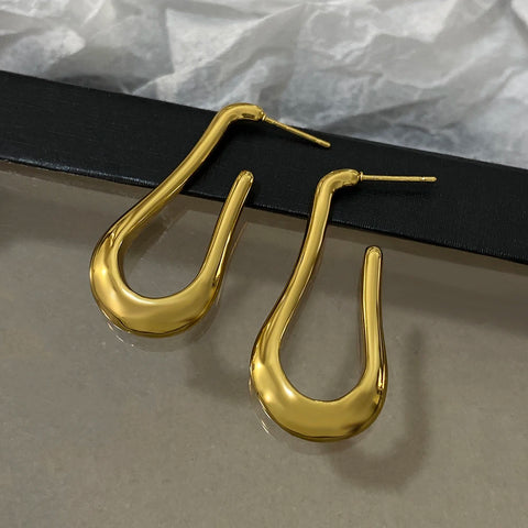 Greatera Trendy Stainless Steel U Shaped Hoop Earrings for Women Gold Plated Geometric Metal Earrings Waterproof Jewelry