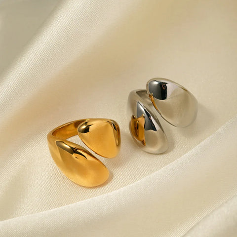 CARLIDANA Vintage Statement Design 18K Gold Plated Stainless Steel Jewelry Waterproof Ball Stripe Water Drop Texture Open Ring