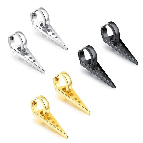 2PCS Men Punk Triangle Dangle Earrings Women Gothic Stainless Steel Triangle Ear Stud Earrings Piercing Huggies Pendant Jewelry