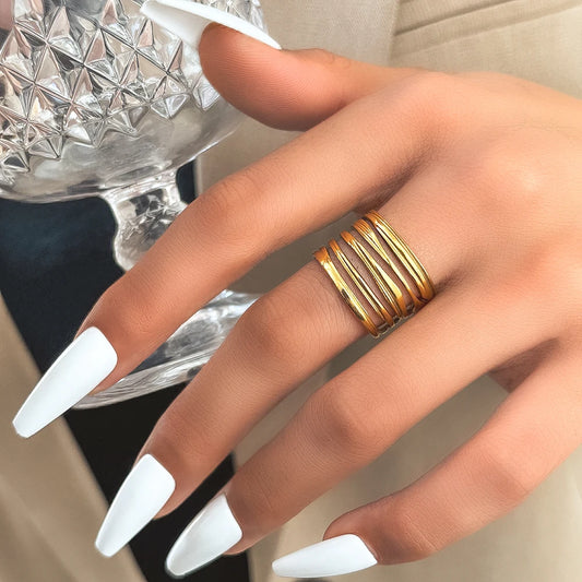 Stainless Steel Rings Minimalist Geometric Multilayer Hollow Line Korean Fashion Adjustable open Ring for women Jewelry Gifts