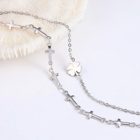 Skyrim Foot Chain of Women Men Silver Color Four-leaf Clover Stainless Steel Anklet Simple Beads Fashion Jewelry Accessories New