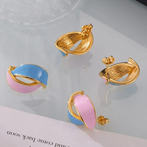 Stainless Steel Stud Earring For Women 18K Gold Plated Colourful Enamel Waterproof Women's Cute Earrings Fashion Girls Ear Cuffs