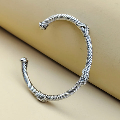 New Stainless Steel Cable Open Bracelet for Women Adjustable Valentine's Day Gift Crystal Bracelet Free Shipping