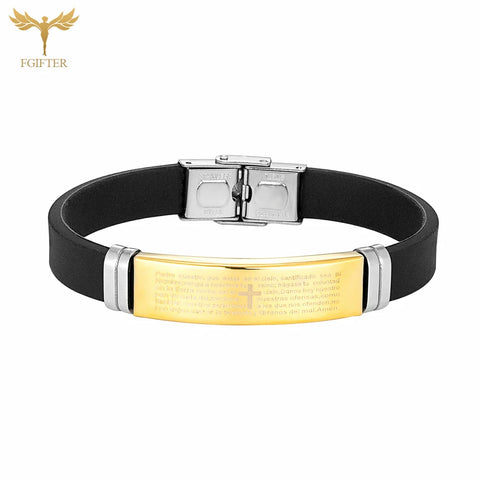 Cross Jesus Prayer Scripture Letter Bracelet Christian Bible Stainless Steel Cuff Bangles Silicone Wristbelt Men Women Jewelry