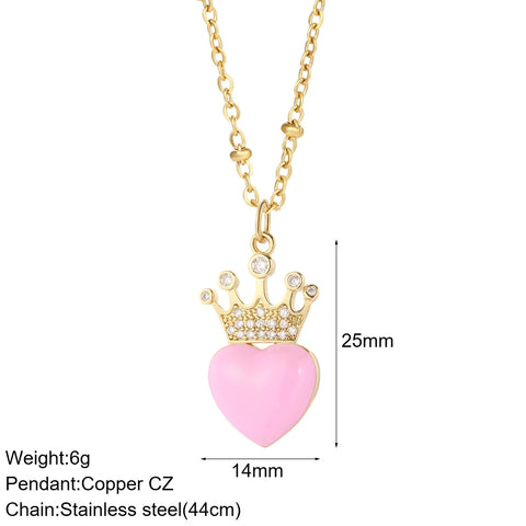 Fashion Enamel Pink Heart Pendant Necklace for Women Romantic Woman's Chain Stainless Steel Choker Necklace Trendy Jewelry Gifts