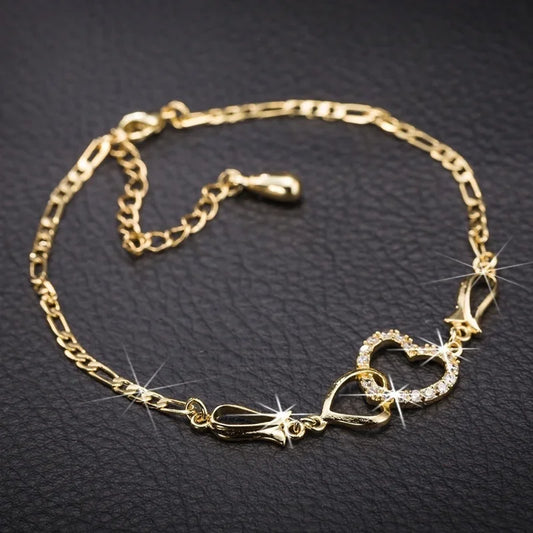 New Arrivals Stainless Steel Chain Double Heart Love Anklets Bracelet Fashion Trendy Charm for Women Fashion Party Jewelry