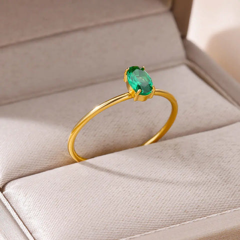 Green Zircon Heart Rings for Women Gold Plated Adjustable Stainelss Steel Ring Wedding Luxury Aesthetic Jewelry Gifts for Her