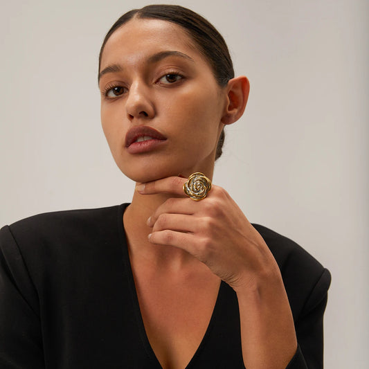 Uworld 18k Gold Stainless Steel Gold Silver Color Block Flower Ring For Women Trendy Fashion Party Statement Jewelry кольца