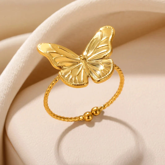 Hollow Butterfly Rings for Women Waterproof Gold Color Stainless Steel Ring Aesthetic Couple Jewelry Finger Accessories anillos