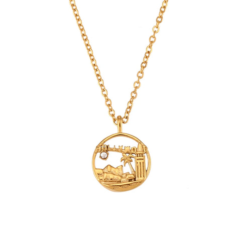 E.B.belle New In Meaningful 18K Gold Plated Stainless Steel Jewelry Famous City Paris New York Coin Necklace For Women Jewelry