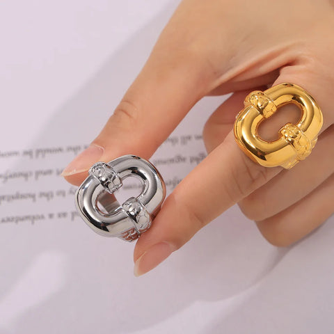 Exaggerate Shiny Stainless Steel Rings for Women Gold Plated Retro Finger Ring Punk Jewelry Banquet Gift