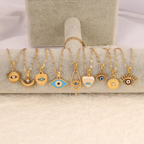 18k Gold Plated Elegant Lip Chain Gold Plated Stainless Steel Creative Sunlight Zirconia Evil Eye Pendant Necklaces For Women