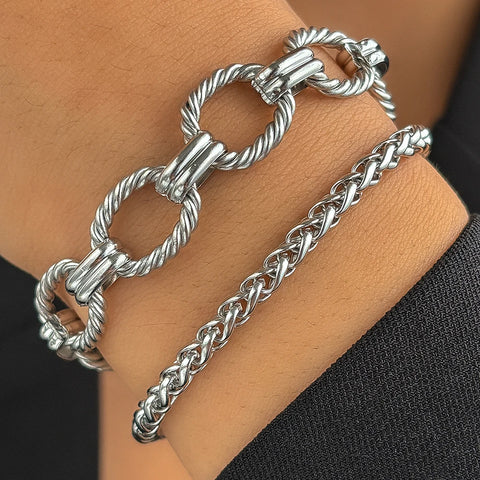 Stainless Steel Bracelet Set Minimalist New Popular Chain Atmospheric Bracelet For Women Jewelry Non-fading High-quality Gifts