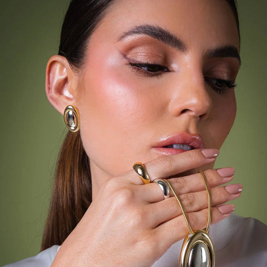 Stainless Steel PVD 18K Gold Plated Tarnish Waterproof Double Color Eye Stud Earrings For Woman Jewelry Wholesale INS