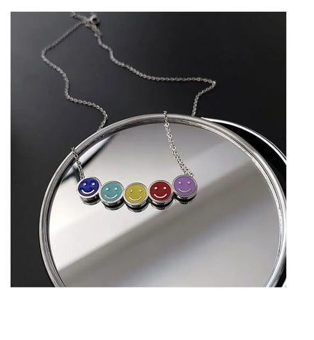 CARLIDANA Stainless Steel Colorful Smile Face Necklace for Women Fashion Smile Face Charm Necklace Choker Party Gift Jewelry