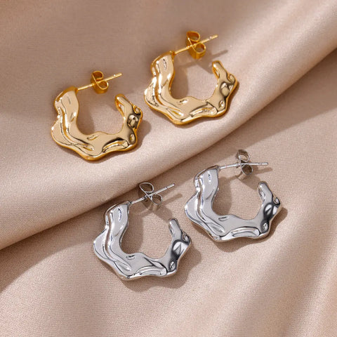 Irregular C Shaped Earrings for Women Gold Color Stainless Steel Earrings 2023 Trend New in Wedding Couple Jewelry Free Shipping