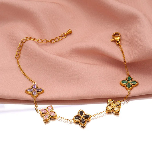 316L Stainless Steel Golden 18K Gold Plated Lucky Clover Bracelet for Women Trendy Waterproof Wrist Chain Jewelry Gift pulsera