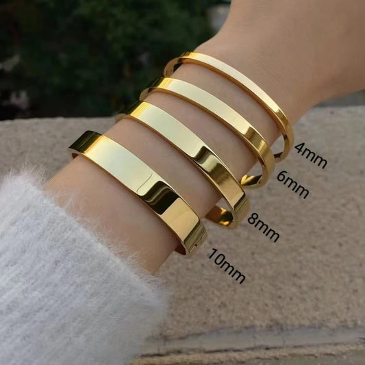 Waterproof 316L Stainless Steel Oval Smooth Bracelet Bangle Women Minimalist 18k Gold Color Charm Jewelry Gifts Wholesale
