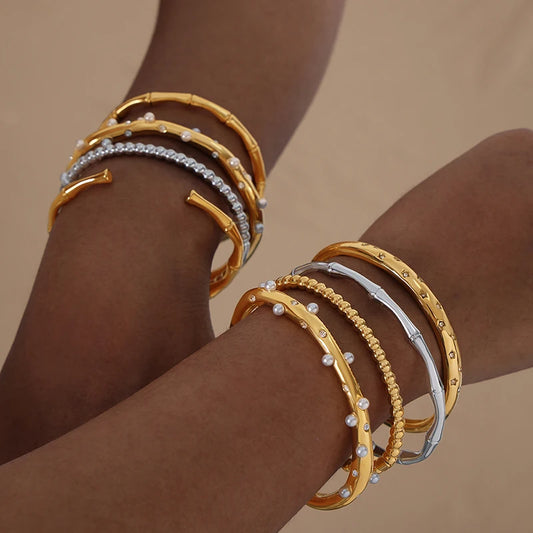 Waterproof New Medieval Style Bracelets Gold Color Bamboo Bracelets  Versatile Simple Temperament Ladies Jewelry
