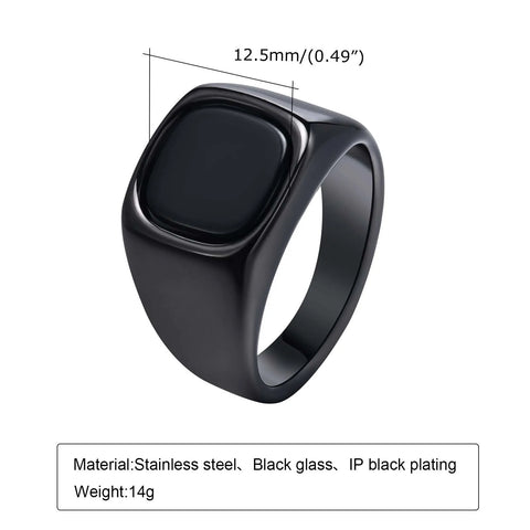 Stylish Black Stone Rings for Men, Waterproof Stainless Steel Metal Signet Ring, Gifts for Him, anel masculino