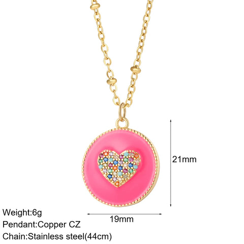 Fashion Enamel Pink Heart Pendant Necklace for Women Romantic Woman's Chain Stainless Steel Choker Necklace Trendy Jewelry Gifts