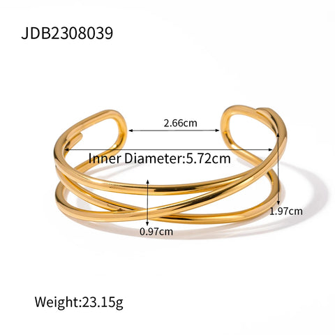 Youthway Stainless Steel Metal Line Interlaced Opening Glossy Thin Bracelet 18K Gold Plated Charm Jewelry Gift for Women